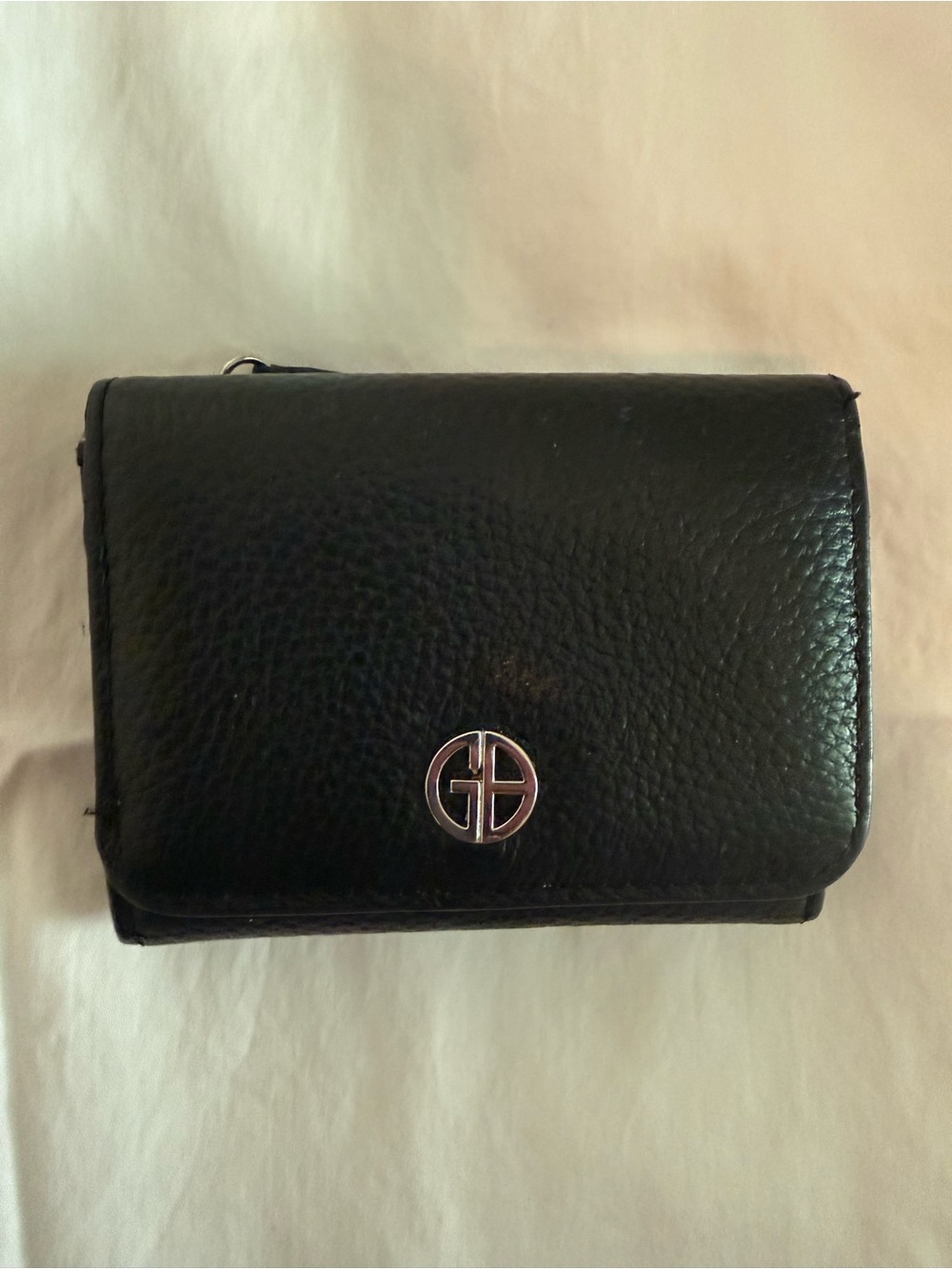 Giani Bernini Black Pebbled Leather Compact Wallet with Silver Emblem